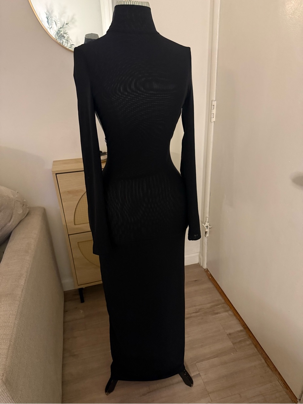 Fashion Nova Black Open Back Lace-Up Turtleneck Maxi Dress